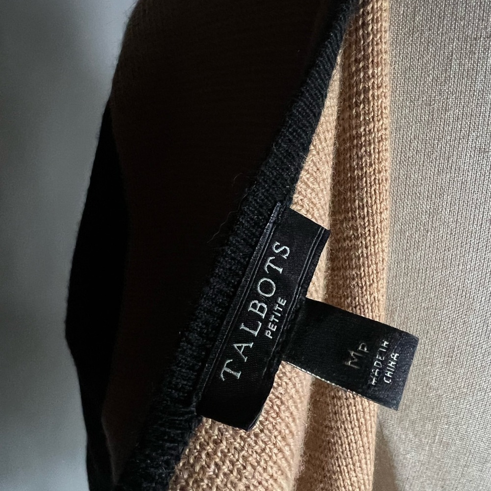 Talbots Colorblock Tan Black Open Front Longline … - image 3